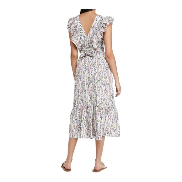 BY TIMO Floral Ruffle V Neck Midi Dress White Pink NWT Size XL - Picture 7 of 14